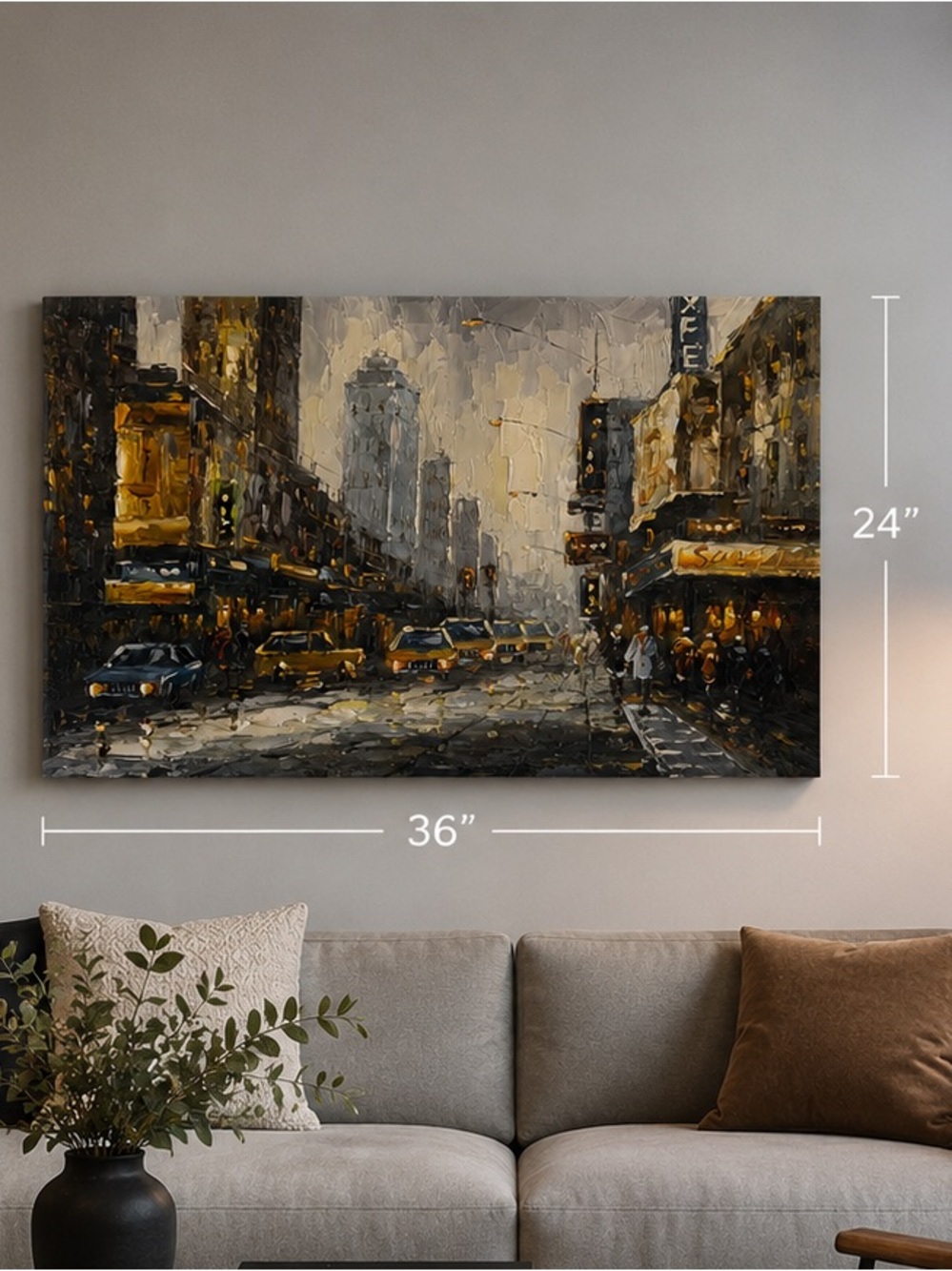 Original Vintage oil Painting 24x36 Palette Knife New York City Street Canvas